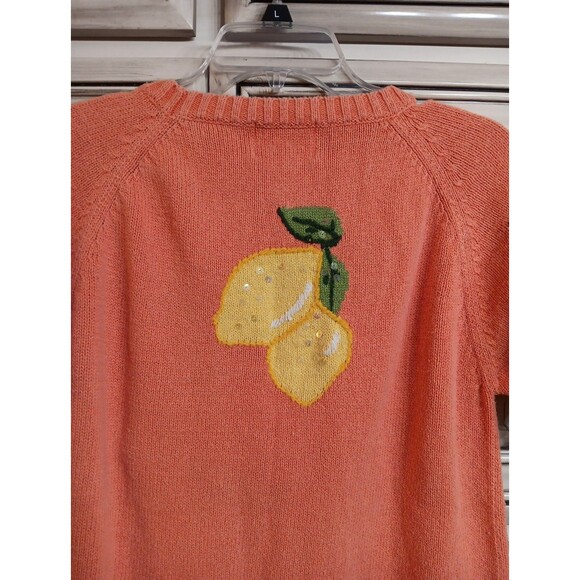 The Quacker Factory Lemon Embroidered Orange Knit Short Sleeve -  Shirt Small - Picture 5 of 6